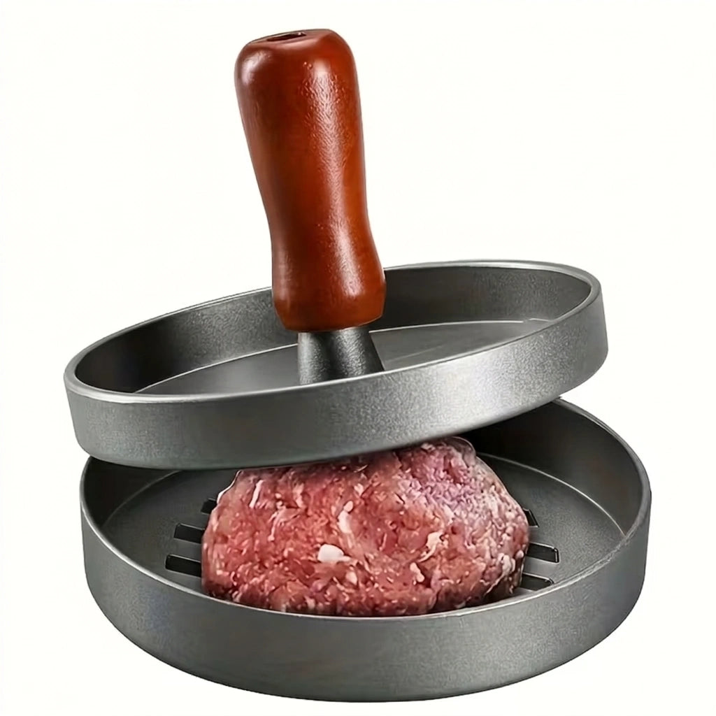 Prensa para Hamburguesas de Aluminio Antiadherente – Molde Redondo Manual