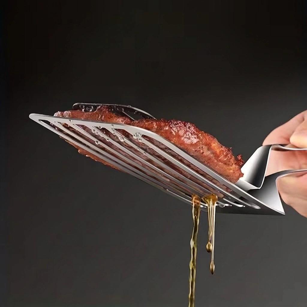 Pinza Espátula de Acero Inoxidable 2 en 1 – Ideal para Pescado y Carne