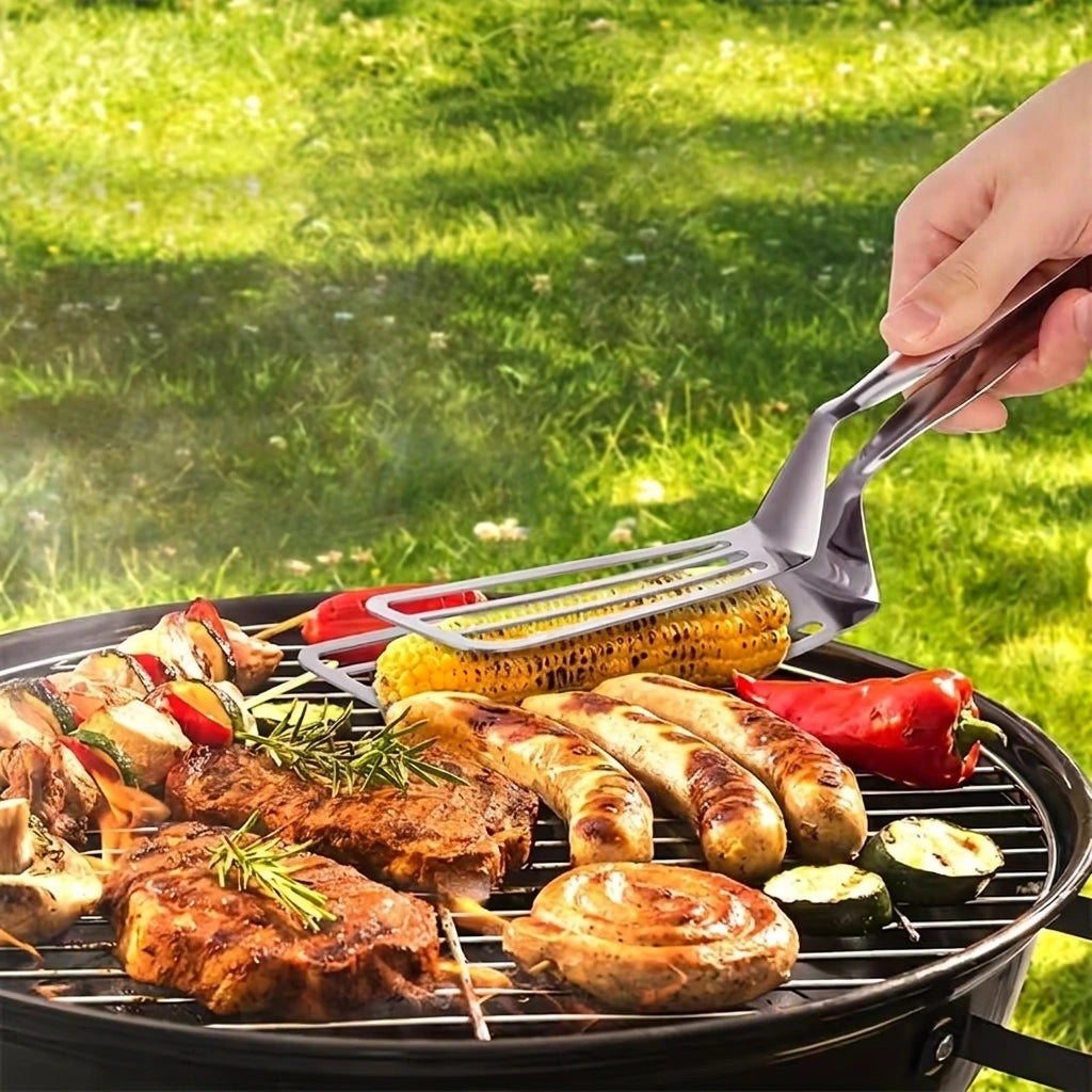 Pinza Espátula de Acero Inoxidable 2 en 1 – Ideal para Pescado y Carne
