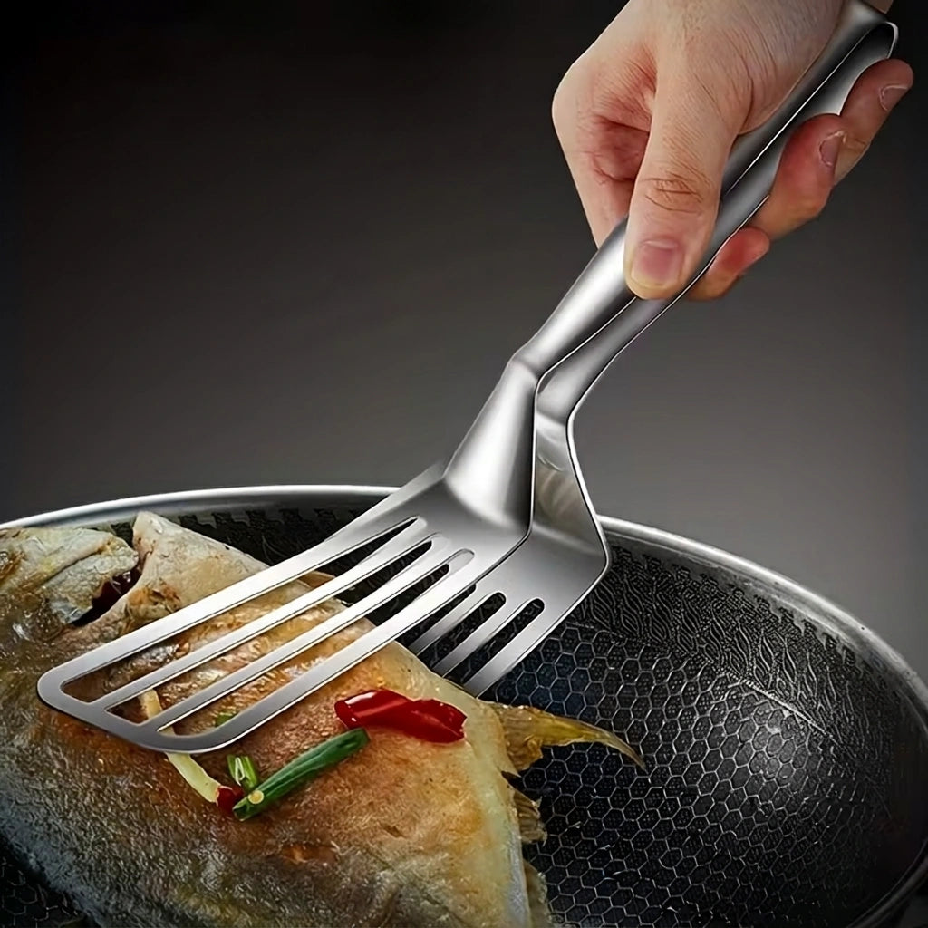Pinza Espátula de Acero Inoxidable 2 en 1 – Ideal para Pescado y Carne